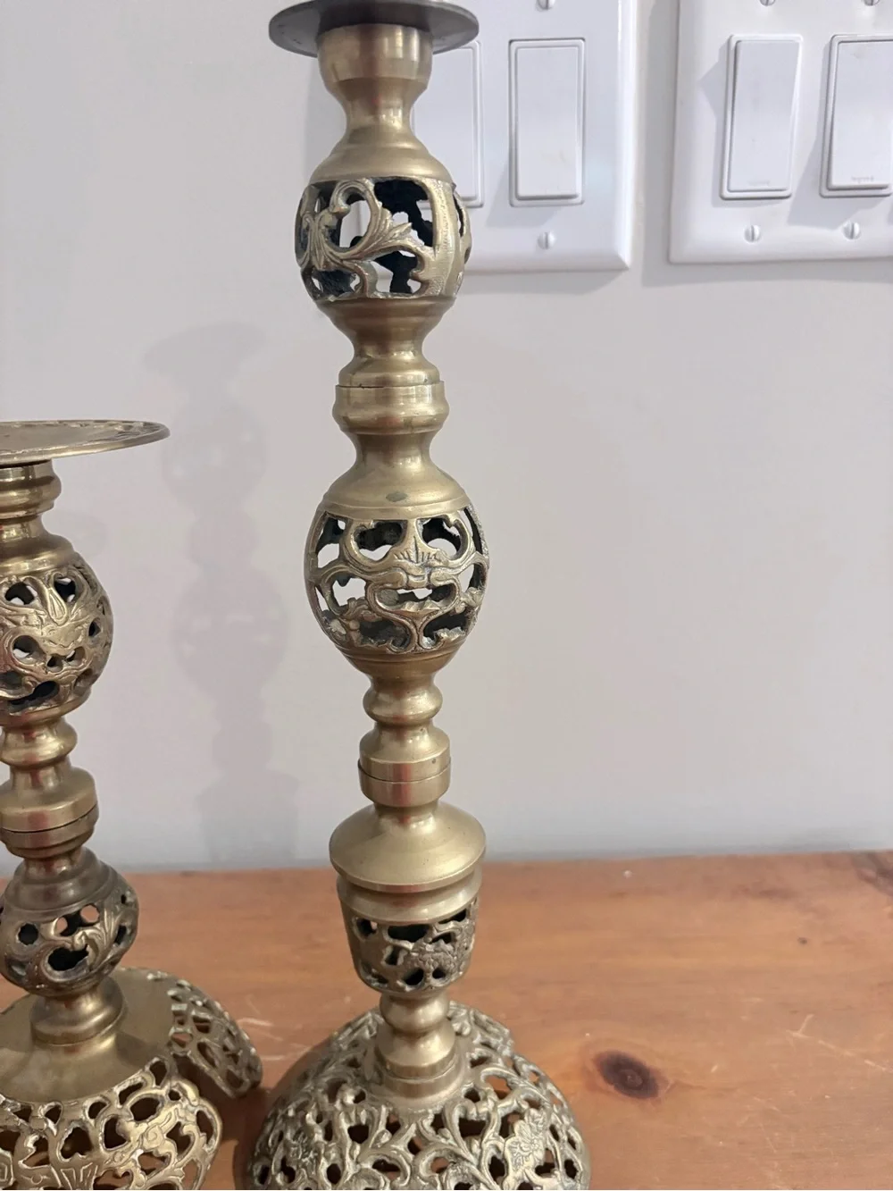 Brass Filigree Candle Holders - Gold Tone Home Accent (Set of 3)